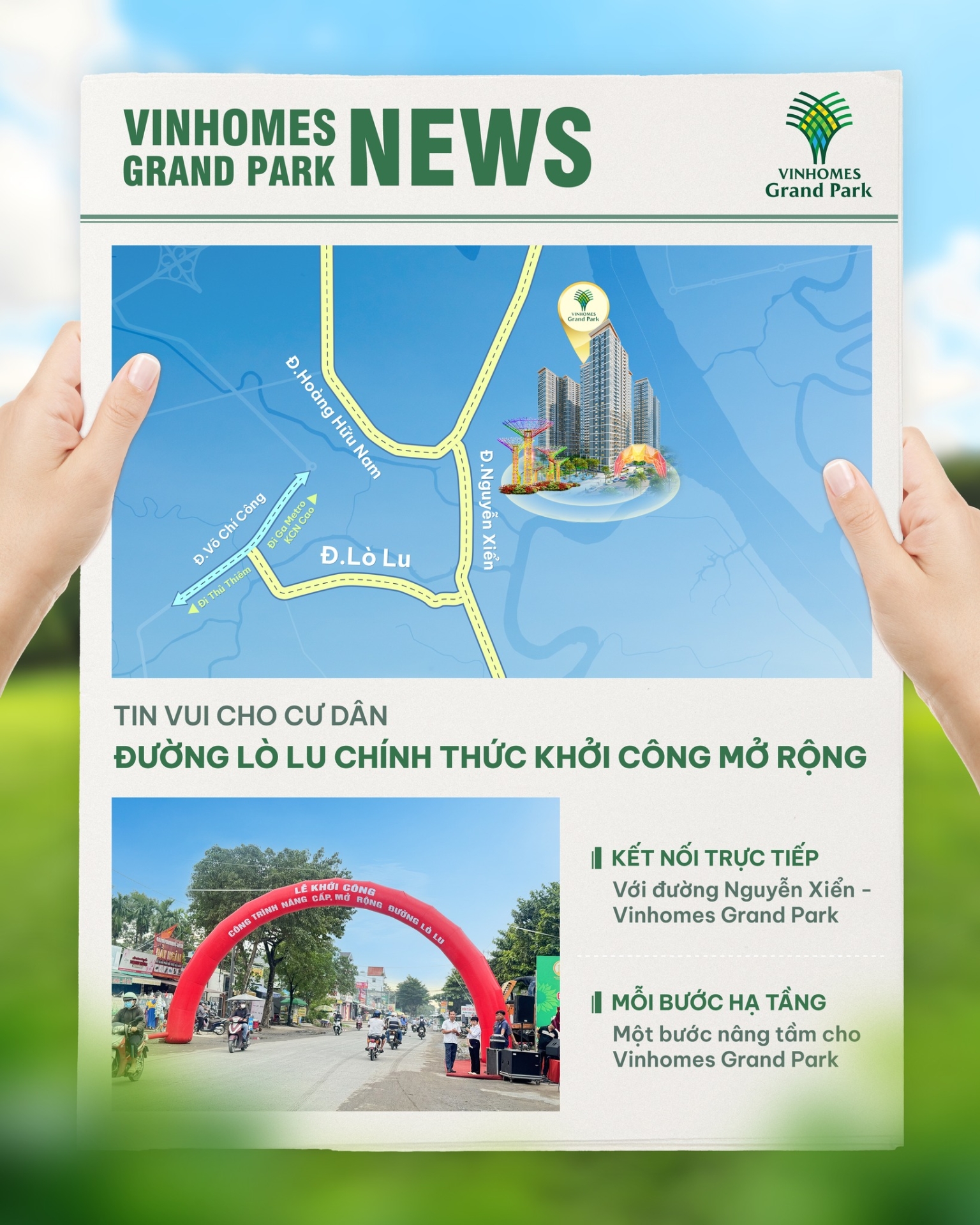 Đường lò lu khởi công mở rộng: Thêm cú hích hạ tầng nâng tầm giá trị Vinhomes Grand Park