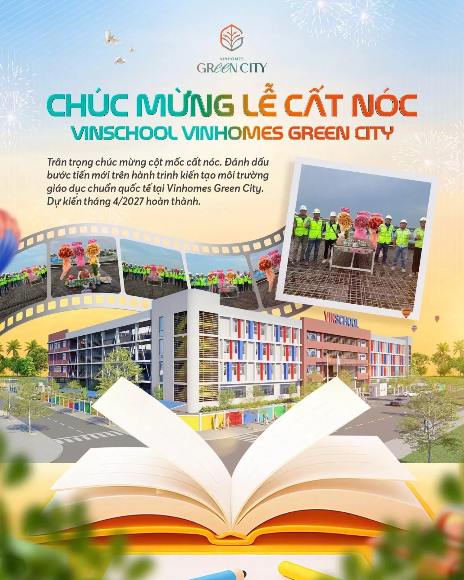 Vinschool Vinhomes Green City chính thức cất nóc