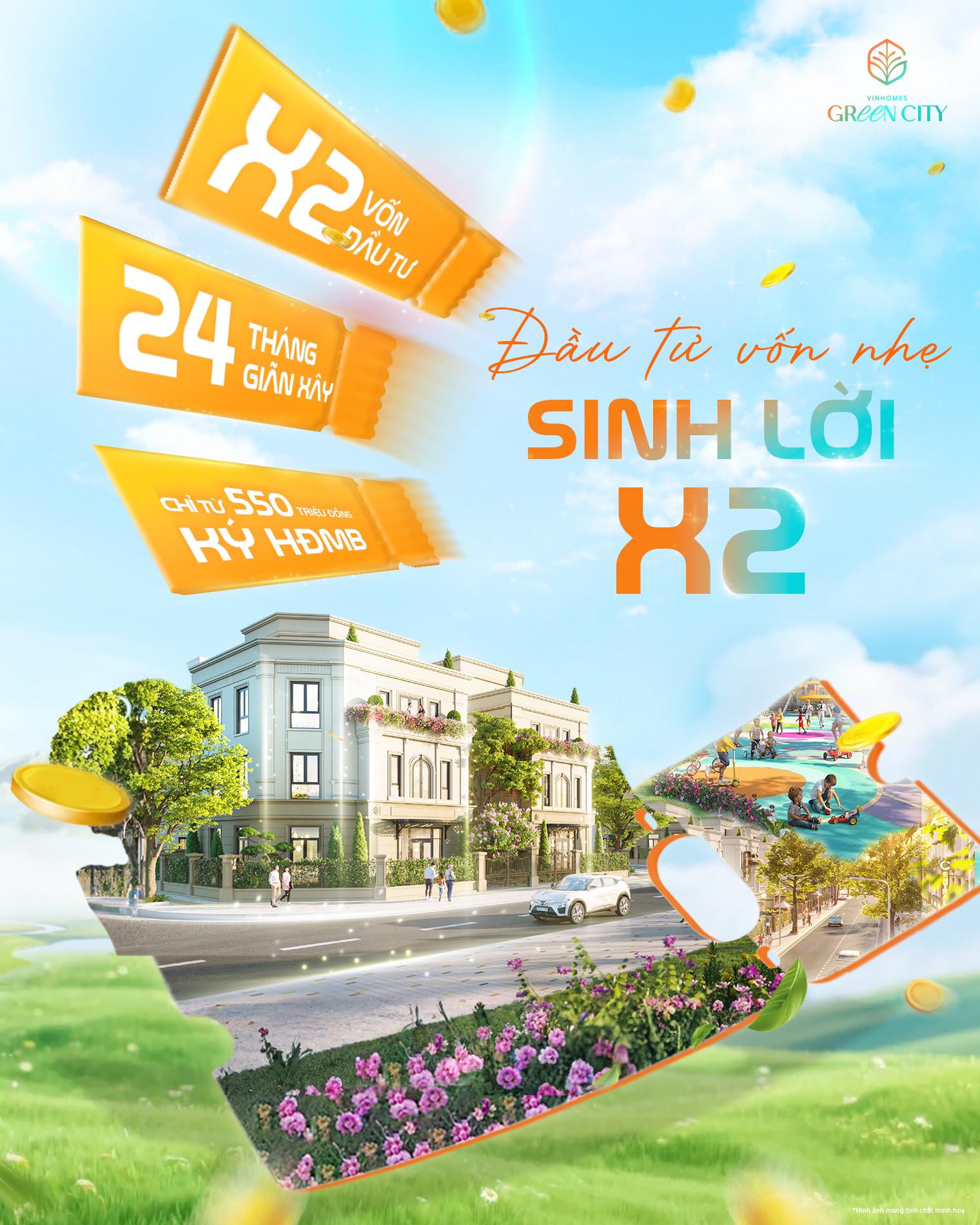 [Bất Động Sản 68 - batdongsan68.vn] Cơ hội đầu tư hấp dẫn duy nhất tại Vinhomes Green City - Vinhomes Hậu Nghĩa. Chỉ từ 550 triệu đồng bạn sẽ giữ ngay suất nhà phố tại đại đô thị All-In-One đáng sống bậc nhất Tây Bắc. Đây là chính sách vốn ban đầu hấp dẫn được Vinhomes dành riêng cho sản phẩm nhà phố nơi đây. Khách hàng có thể dễ dàng khởi động kế hoạch đầu tư dài hạn mà không cần bỏ ra toàn bộ giá trị ngay từ ban đầu.