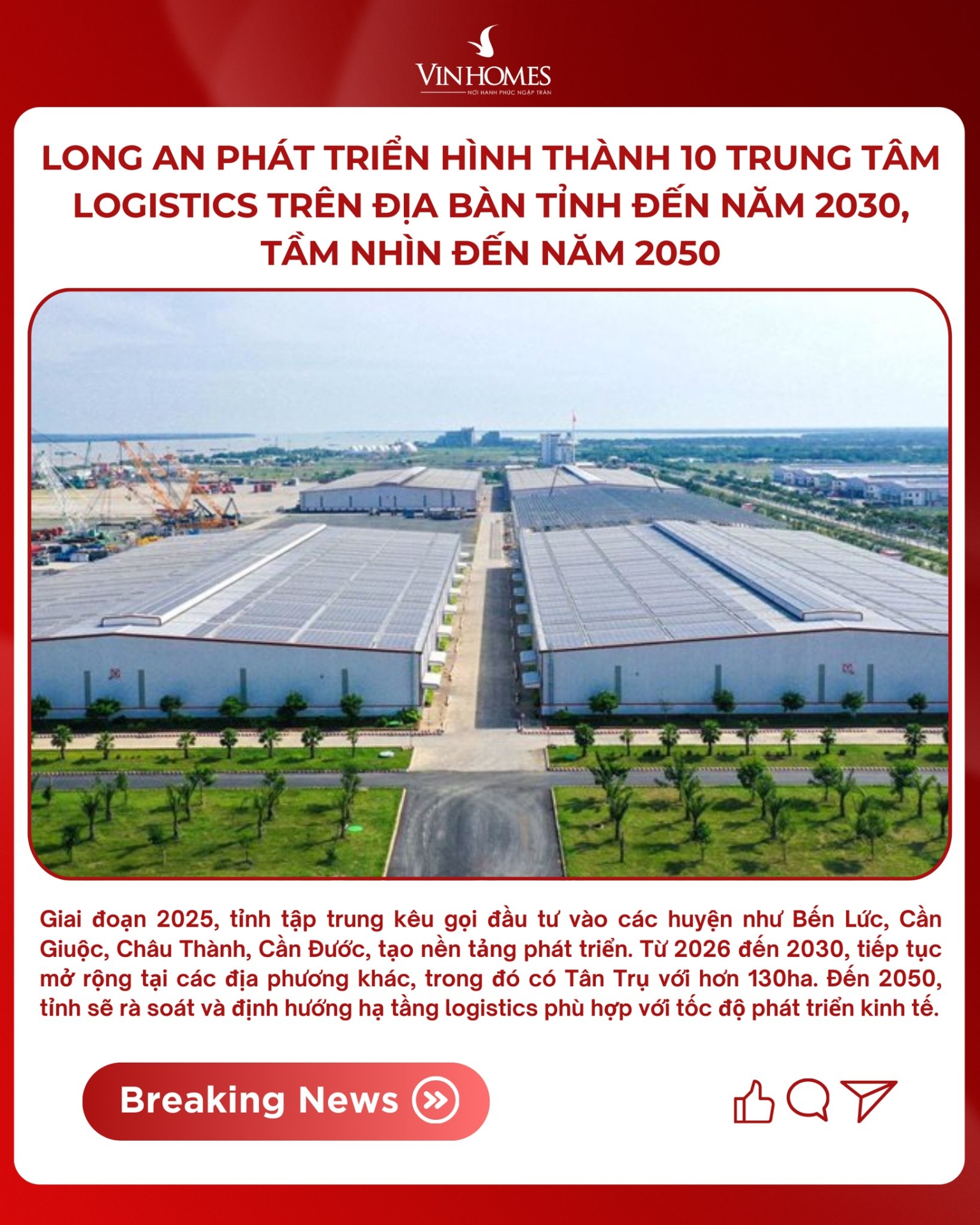 Long An phát triển hình thành 10 trung tâm logistics trên địa bàn tỉnh đến năm 2030, tầm nhìn đến năm 2050