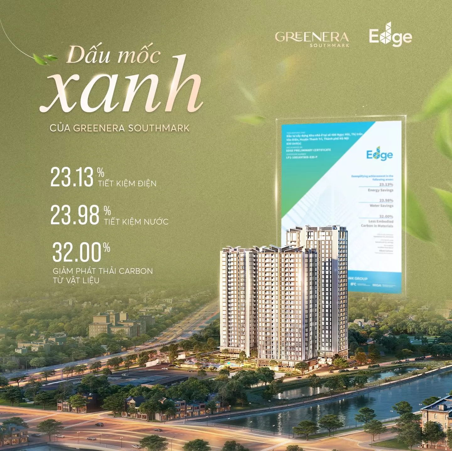 Greenera Southmark chính thức được cấp chứng nhận xanh EDGE