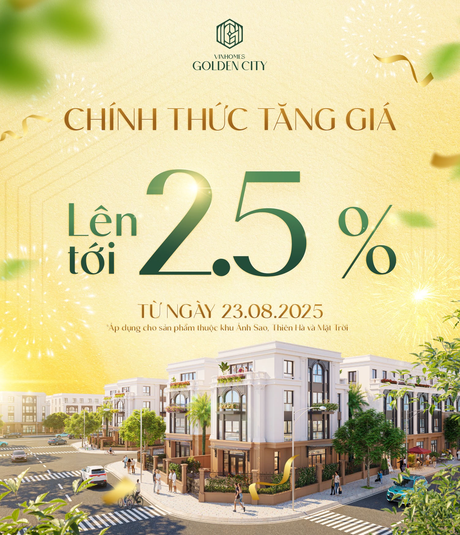 Vinhomes Golden City tăng giá lên tới 2,5% kể từ ngày 23.08.2025