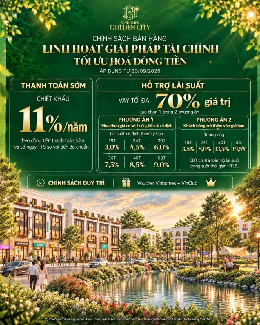 Chính sách bán hàng dự án Vinhomes Golden City áp dụng từ ngày 20.09.2026