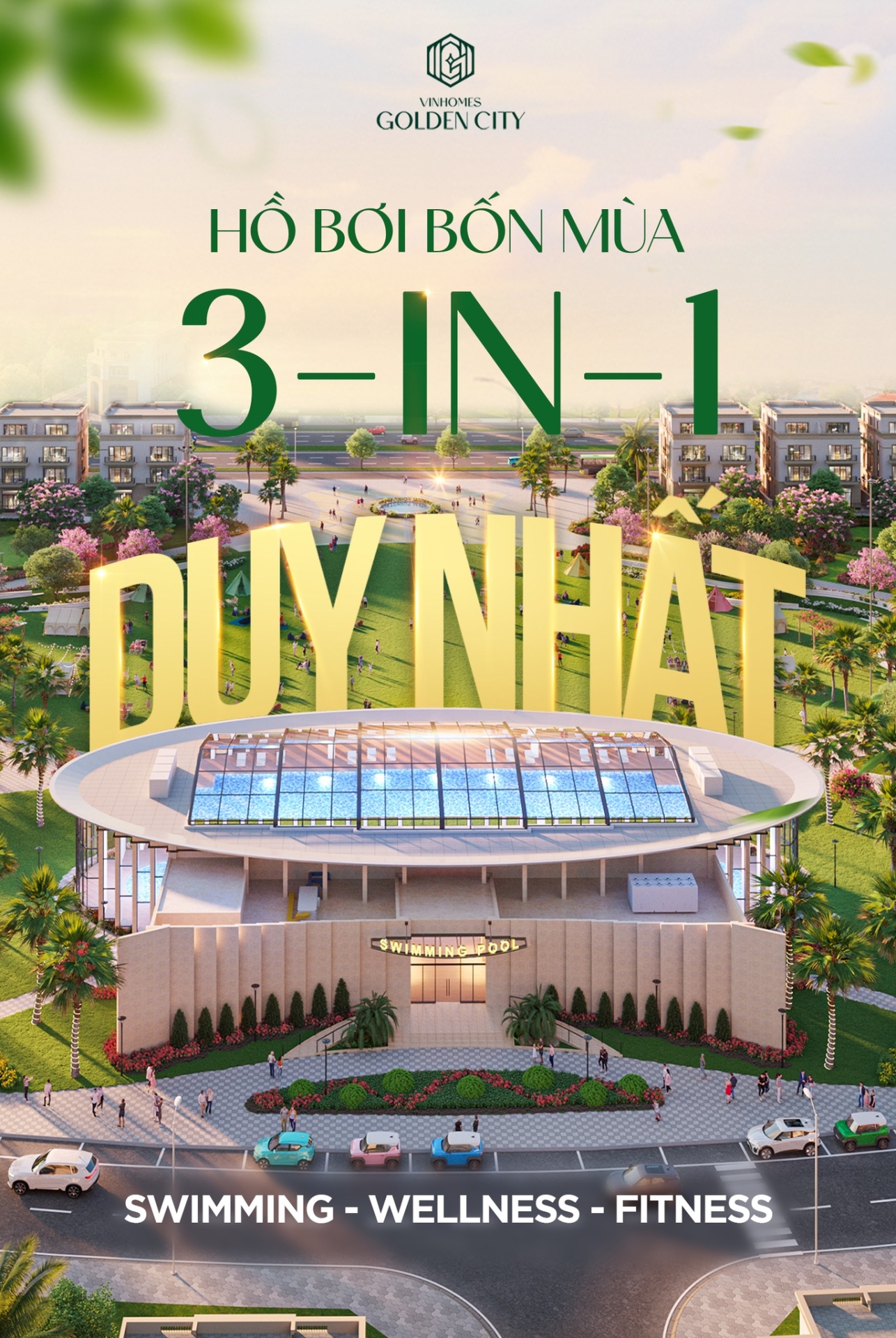 Hồ bơi bốn mùa 3-in-1 duy nhất giữa lòng Vinhomes Golden City