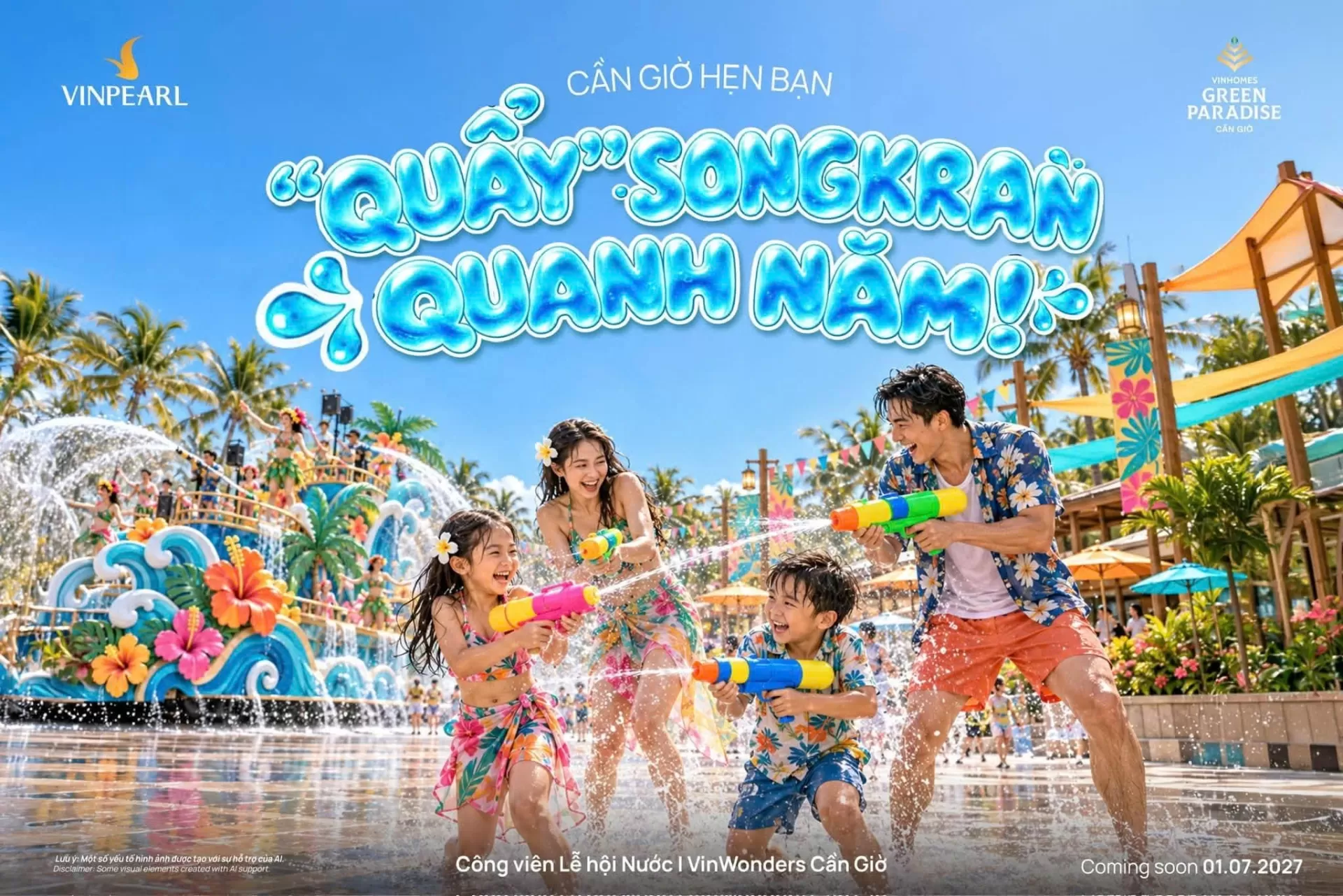 Trải nghiệm Công viên Lễ hội Nước với hơn 50 trò chơi và 5 lễ hội đặc sắc tại VinWonders Cần Giờ thuộc siêu đô thị Vinhomes Green Paradise, dự kiến khai trương 01/07/2027!