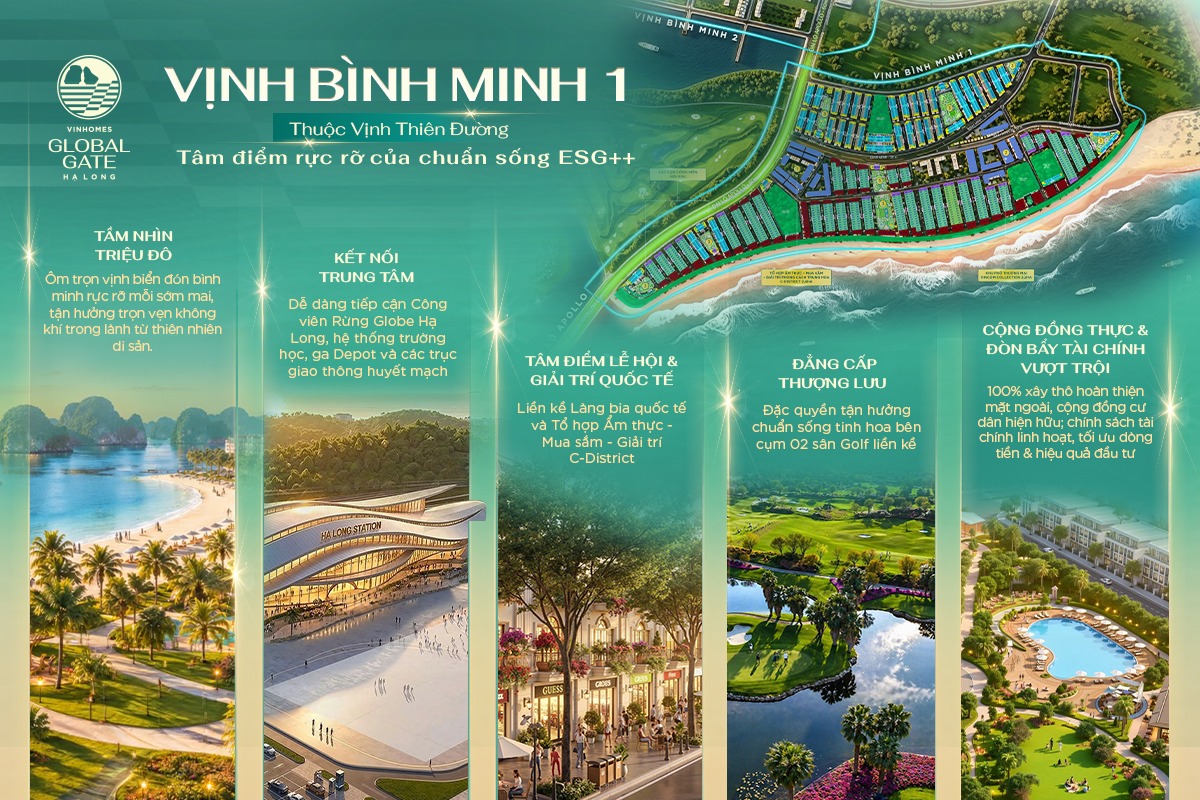 [Bất Động Sản 68 - batdongsan68.vn] Vinhomes Global Gate Hạ Long: Nằm trong l&ograve;ng Vinhomes Global Gate Hạ Long, Vịnh B&igrave;nh Minh 1 (thuộc Vịnh Thi&ecirc;n Đường) kh&ocirc;ng chỉ l&agrave; nơi để ở, m&agrave; c&ograve;n l&agrave; điểm hội tụ của &aacute;nh s&aacute;ng, năng lượng v&agrave; chuẩn sống đẳng cấp giữa l&ograve;ng kỳ quan. Một kh&ocirc;ng gian lu&ocirc;n chuyển động, bừng s&aacute;ng v&agrave; gi&agrave;u cảm hứng &ndash; nơi những chủ nh&acirc;n tinh hoa t&igrave;m thấy gi&aacute; trị sống kh&aacute;c biệt mỗi ng&agrave;y.