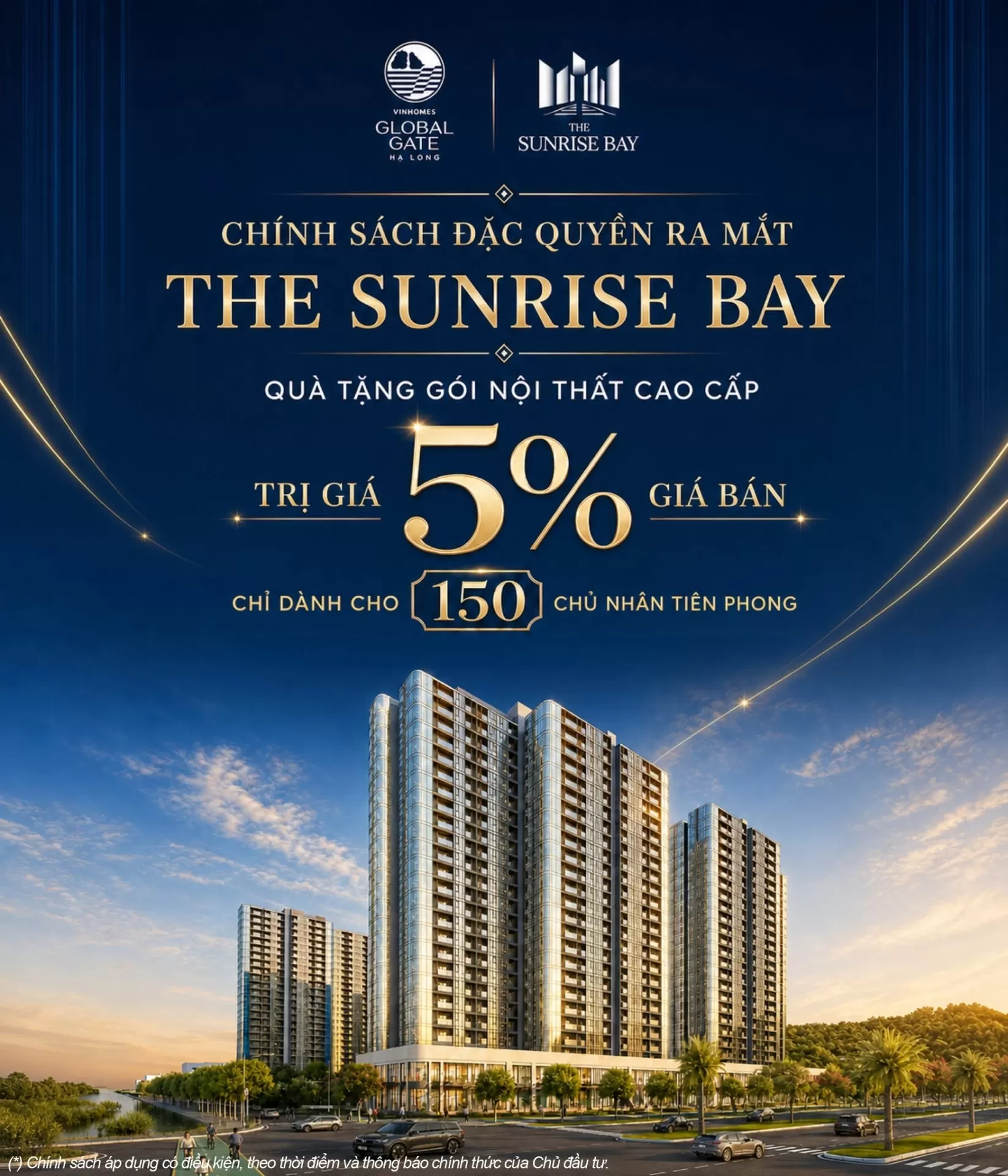Nhận ngay chính sách đặc quyền giới hạn khi ra mắt The Sunrise Bay thuộc dự án Vinhomes Global Gate với quà tặng nội thất trị giá 5% giá bán.