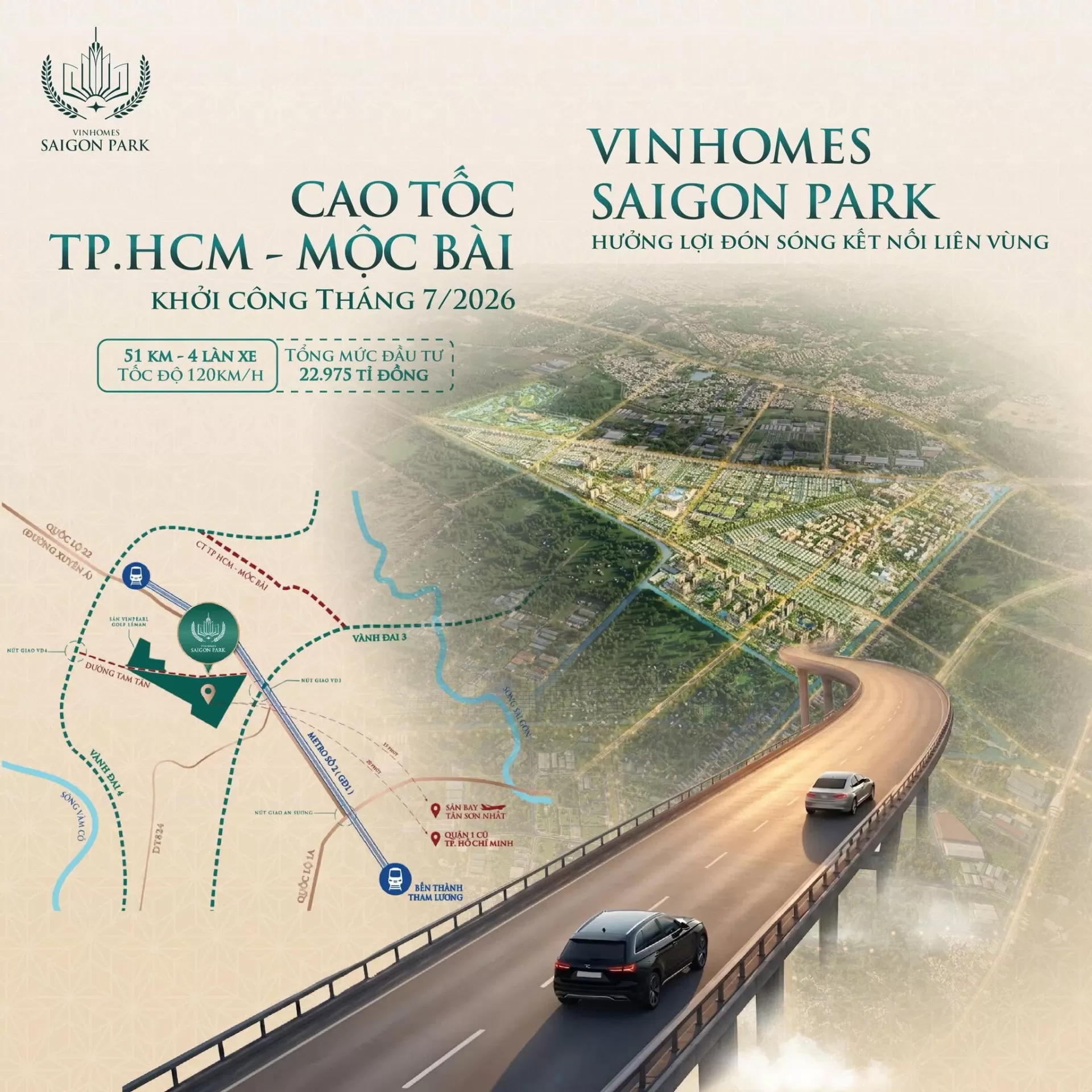 Kh&aacute;m ph&aacute; cơ hội đầu tư tại Vinhomes Saigon Park khi Cao tốc TP.HCM Mộc B&agrave;i khởi c&ocirc;ng. Đ&oacute;n s&oacute;ng tăng trưởng bất động sản T&acirc;y Bắc ngay h&ocirc;m nay!