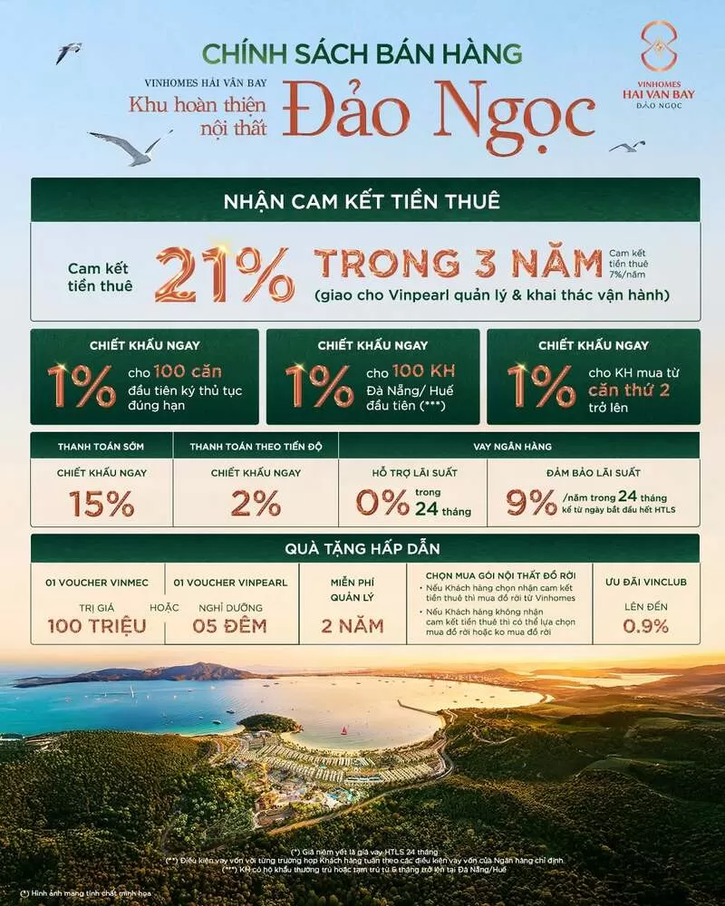 Cam kết tiền thuê đến 21% trong 3 năm - Chính sách hấp dẫn siêu phẩm hoàn thiện nội thất tại Đảo Ngọc - Đặc quyền đầu tư thảnh thơi