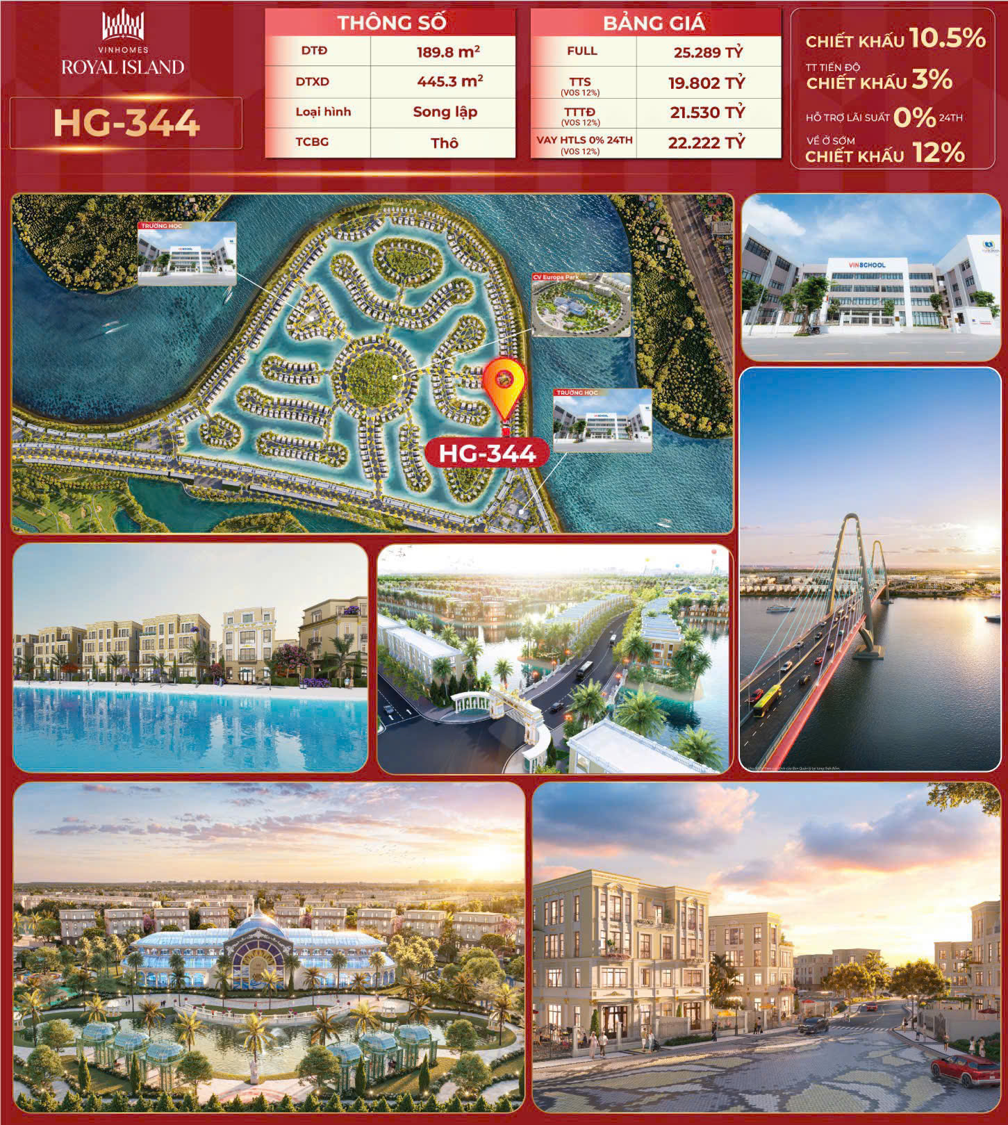 HG-344, Song Lập, Bàn giao Thô, Hướng Đông, Phân khu Hoàng Gia, Vinhomes Royal Island