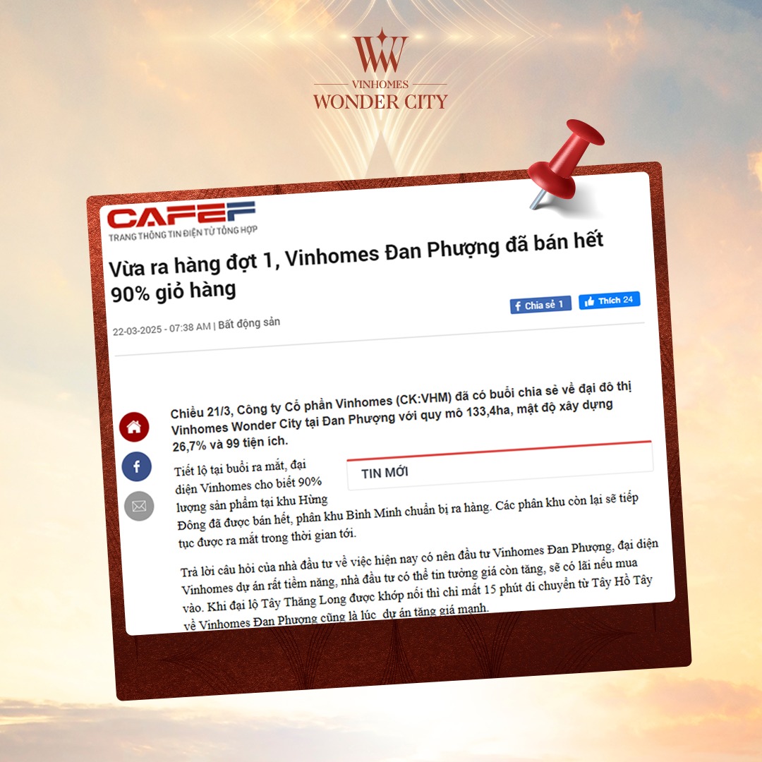 Tâm điểm thị trường BĐS phía Tây Hà Nội gọi tên Vinhomes Wonder City - Đan Phượng!