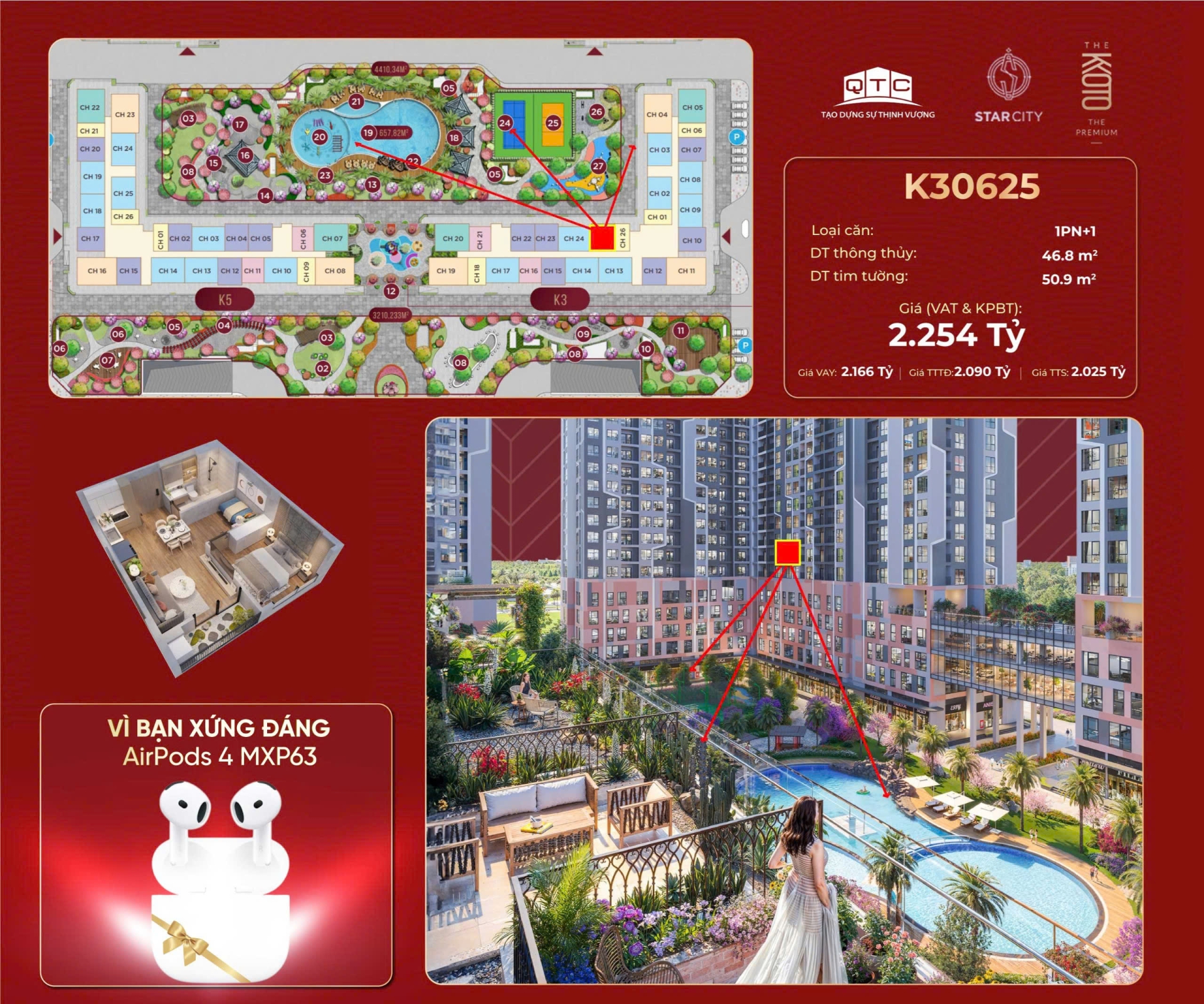 K30625, Căn hộ 1PN+1, Bàn giao tiêu chuẩn Ruby+, Tòa K3, Phân khu KYOTO, Vinhomes Star City