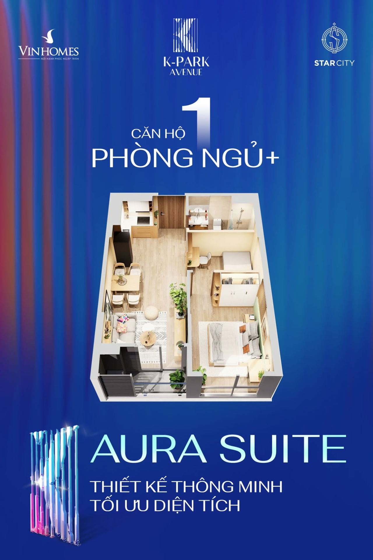 Căn hộ Aura Suite 1PN+ - Thiết kế thông minh, tối ưu diện tích