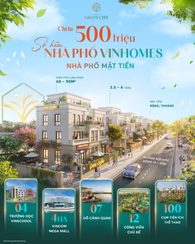 Chỉ từ 500 triệu sở hữu nhà phố Vinhomes - Nhà phố mặt tiền