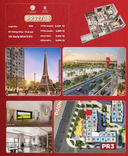 PR32706, Căn hộ 3PN, Tòa PR3, Phân khu The Paris, Vinhomes Ocean Park