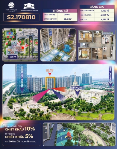 S2.170810, Căn hộ 2PN+1, Tòa S2.17, Phân khu Sapphire 2, Vinhomes Ocean Park