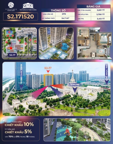 S2.171520, Căn hộ 2PN+1, Tòa S2.17, Phân khu Sapphire 2, Vinhomes Ocean Park