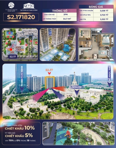 S2.171820, Căn hộ 2PN+1, Tòa S2.17, Phân khu Sapphire 2, Vinhomes Ocean Park