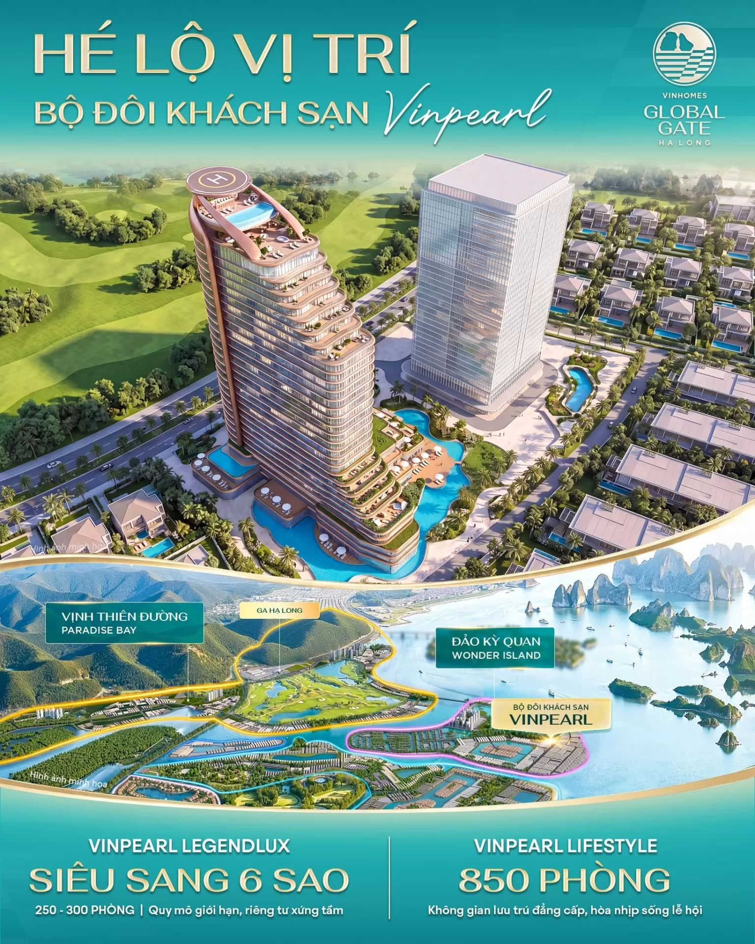 Hé lộ tọa độ bộ đôi khách sạn Vinpearl - Dấu ấn thượng lưu bên Vịnh Di Sản