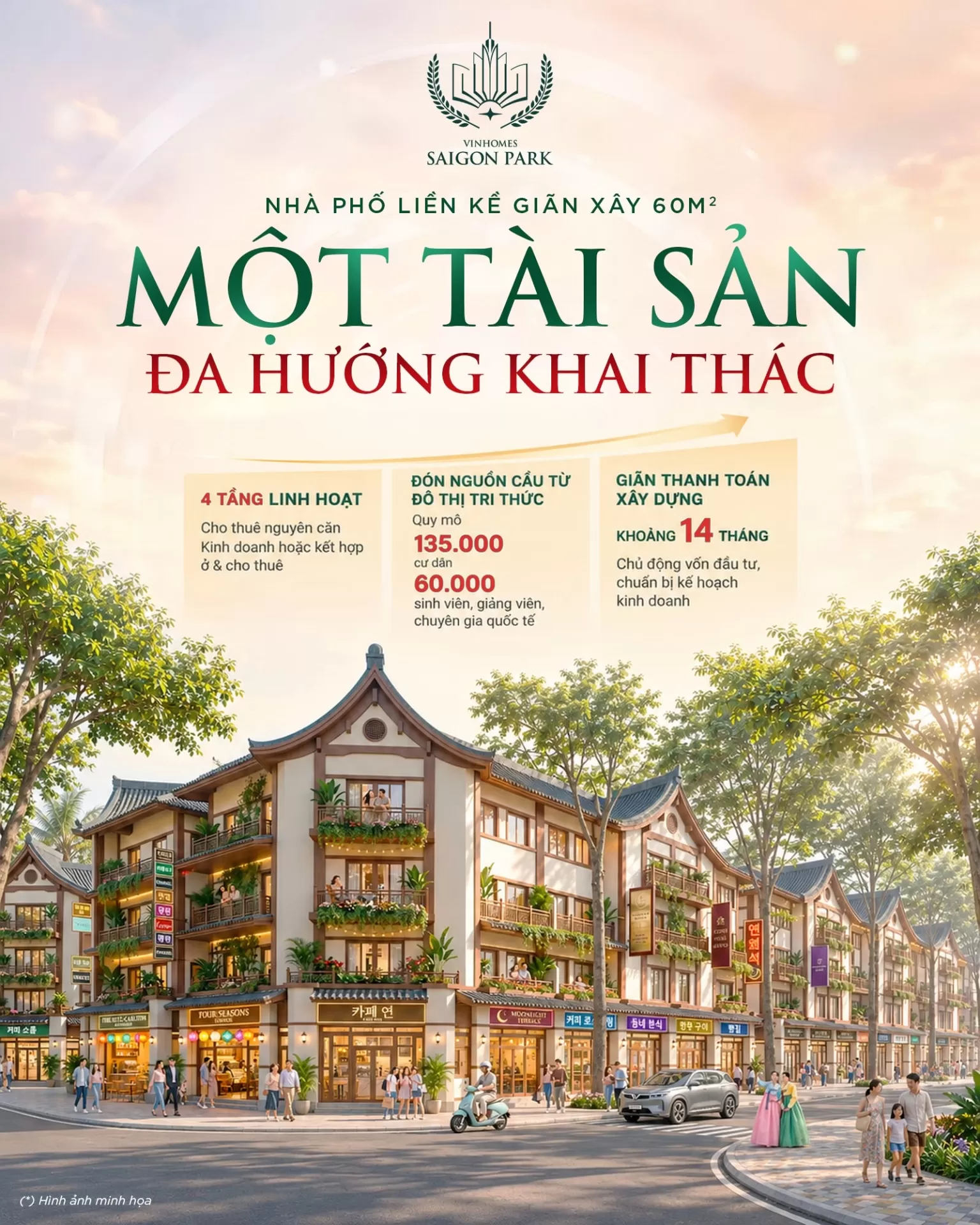 Một tài sản - Đa hướng khai thác: Nhà phố giãn xây 60m² Vinhomes Sài Gòn Park