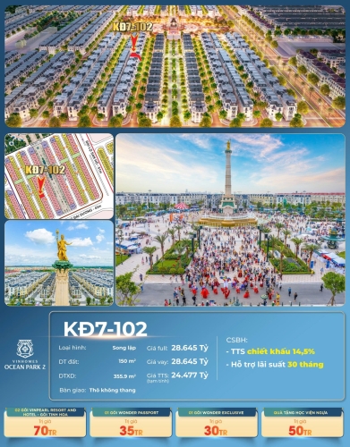 KĐ7-102, Song Lập Shop, Thô không thang, Hướng Đông Bắc, Phân khu Kinh Đô Ánh Sáng, Vinhomes Ocean Park 2