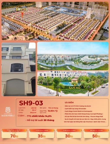 SH09-03, Liền kề, Thô có thang, Hướng Đông Nam, Phân khu San Hô, Vinhomes Ocean Park 2