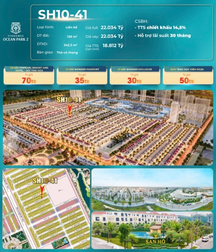 SH10-41, Liền kề, Thô có thang, Hướng Đông Nam, Phân khu San Hô, Vinhomes Ocean Park 2