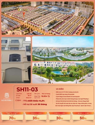 SH11-03, Liền kề, Thô có thang, Hướng Đông Nam, Phân khu San Hô, Vinhomes Ocean Park 2