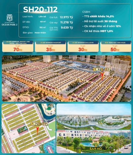 SH20-112, Liền kề, Hoàn thiện 5T, Hướng Tây Bắc, Phân khu San Hô, Vinhomes Ocean Park 2