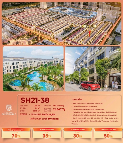 SH21-38, Liền kề xẻ khe, Thô có thang, Hướng Tây Bắc, Phân khu San Hô, Vinhomes Ocean Park 2