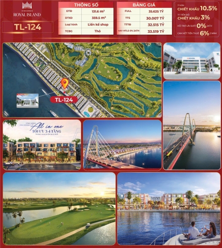 TL-124, Liền kề Shop, Bàn giao Thô, Hướng Tây Nam, Phân khu Tài Lộc, Vinhomes Royal Island