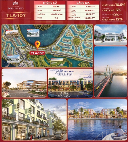 TLA-107, Liền kề Shop, Bàn giao Thô, Hướng Nam, Phân khu Đảo Vua, Vinhomes Royal Island
