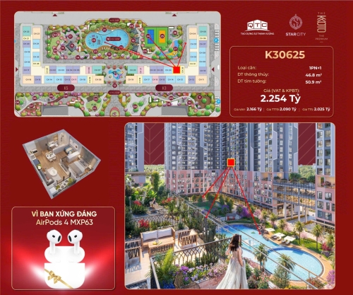 K30625, Căn hộ 1PN+1, Bàn giao tiêu chuẩn Ruby+, Tòa K3, Phân khu KYOTO, Vinhomes Star City