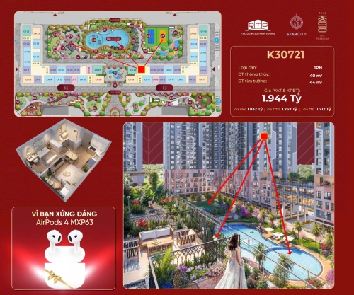 K30721, Căn hộ 1PN, Bàn giao tiêu chuẩn Ruby+, Tòa K3, Phân khu KYOTO, Vinhomes Star City
