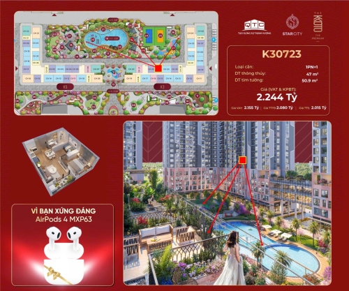 K30723, Căn hộ 1PN+1, Bàn giao tiêu chuẩn Ruby+, Tòa K3, Phân khu KYOTO, Vinhomes Star City