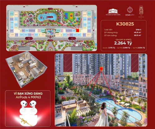 K30825, Căn hộ 1PN+1, Bàn giao tiêu chuẩn Ruby+, Tòa K3, Phân khu KYOTO, Vinhomes Star City